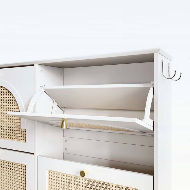 Mid-Century Tipping Bucket Shoe Cabinet with 4 Flip Drawers