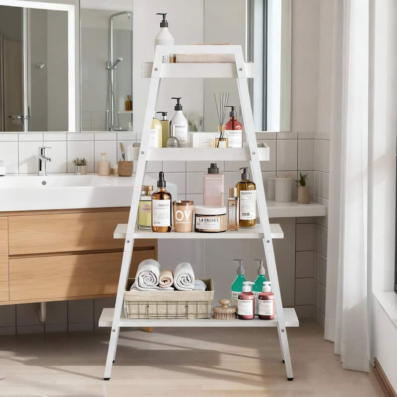 VECELO Modern 4-Tier Corner Ladder Bookshelf Metal & Waterproof MDF Shelves for Living Room Kitchen & Bathroom Corner Bookcase