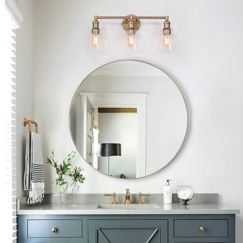 Mid-century Modern Gold Bathroom Vanity Lights 3-light Glass Dimmable Wall Sconces - Antique Gold - L23"x W 6.5"x H 10.5"