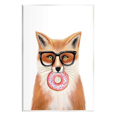 Stupell Industries Fox Holding Donut Wearing Glasses Wall Plaque, Design By Elizabeth Tyndall