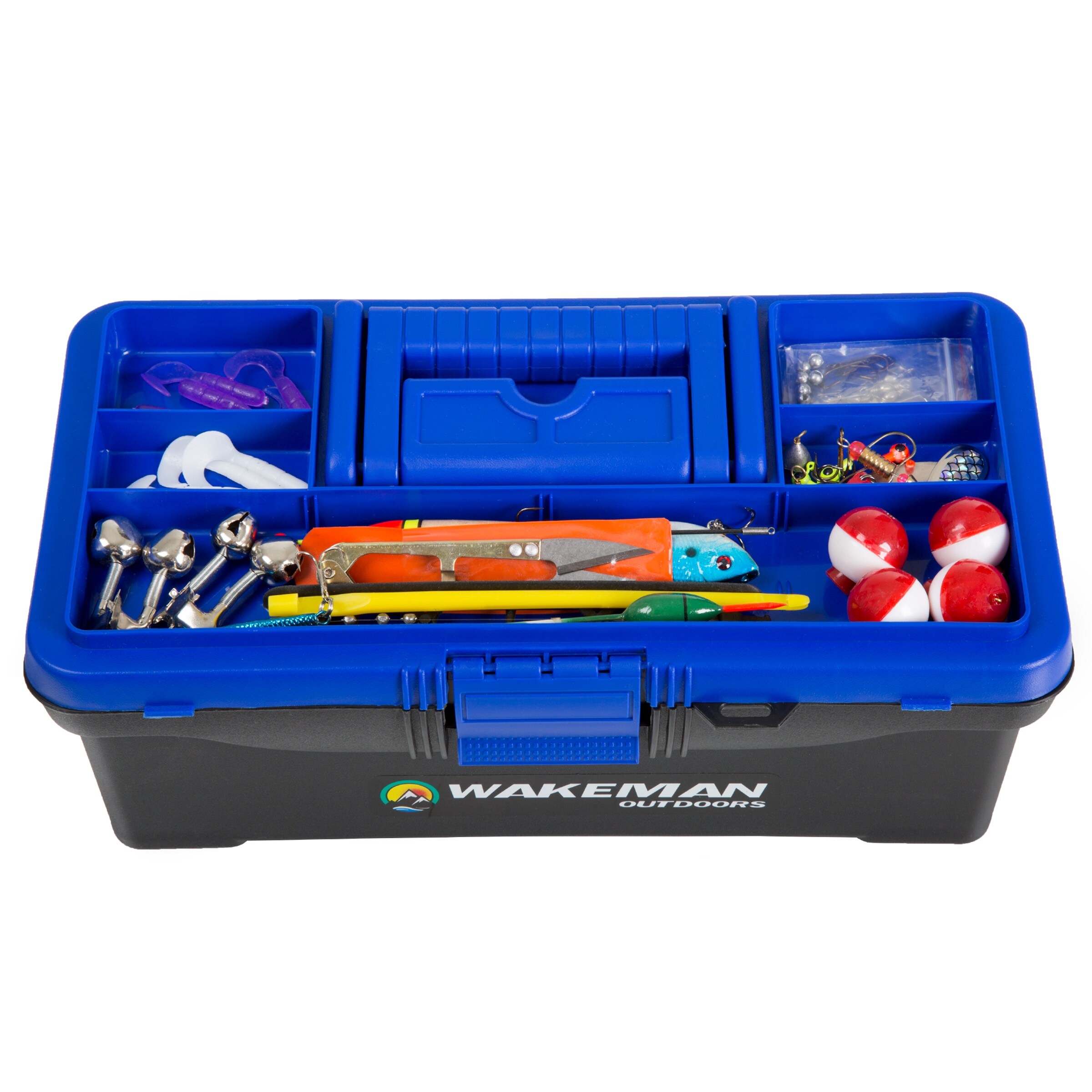 55 piece tackle box Meiho City Luck Meiho Tackle Box The tray has two removable dividers and one fixed divider for a total of 4 possible compartments on the tray for your fishing lures Wakeman 55-Piece Fishing Gear Set