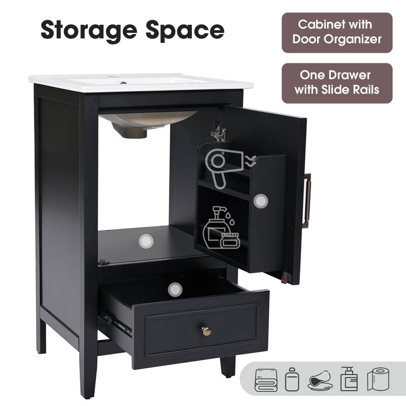 Compact 20" Bath Vanity with Integrated Sink‌ – Features Storage Cabinet, Adjustable Feet & Convenient Drawer