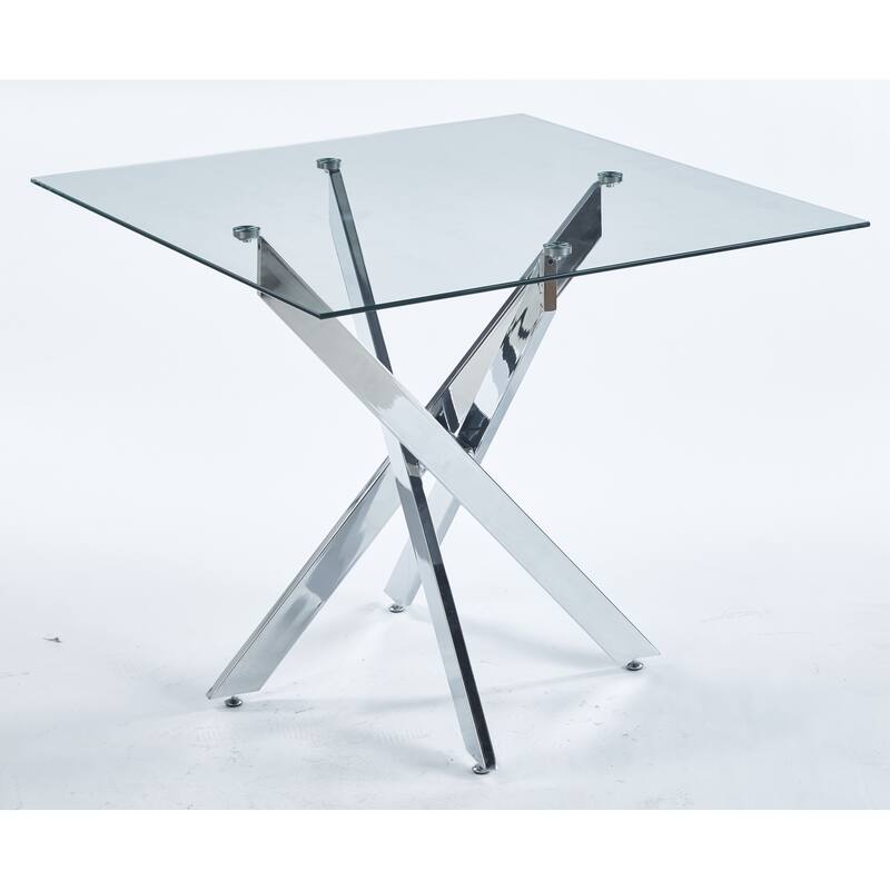Modern Square Glass Dining Table for 4, Kitchen Table with Tempered Glass Top & Chrome Metal Legs for Dining Room, Living Room
