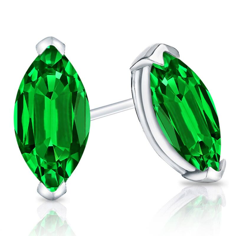 Auriya 14k Gold Lab Grown Gemstone Green Emerald Stud Earrings Marquise 0.25 to 5.00 ct. tw. V-End Prong Screw-Back