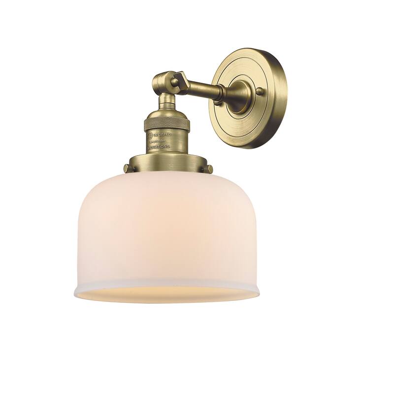 Innovations Lighting Large Bell Single Light 12" Tall Bathroom Sconce - Antique Brass / Matte White