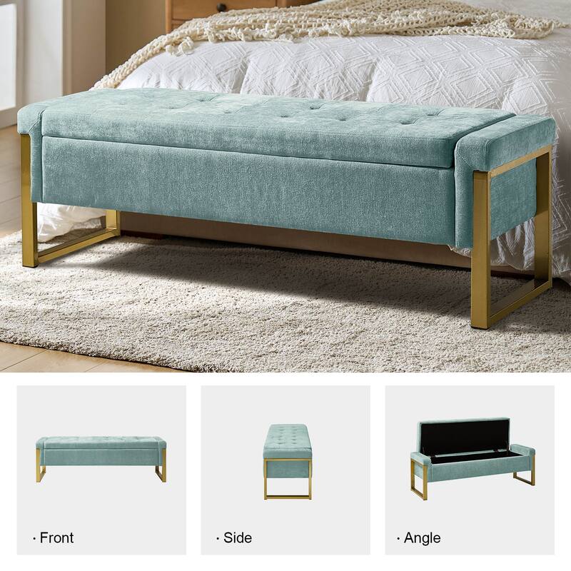 Alina Modern Upholstered Flip Top Storage Bench with Metal Legs by HULALA HOME