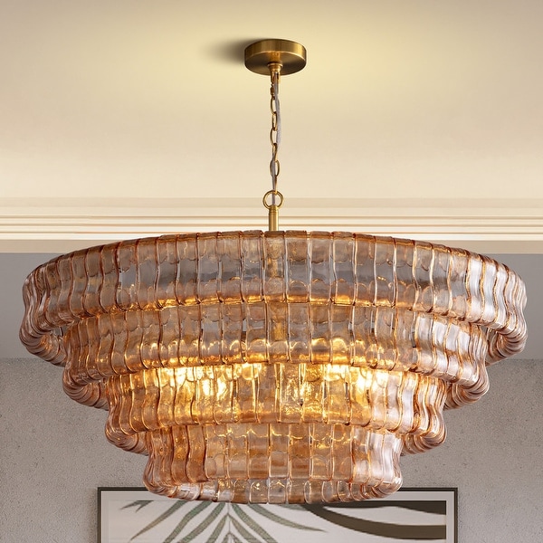 『JAC DIANA GLD』 KAYLA 36in-67.4 in. 6-Lights Gold Crystal Drum Chandelier - On