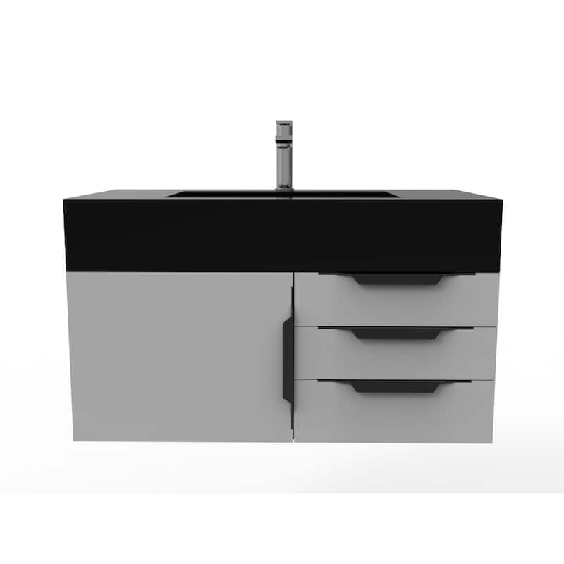 Nile 36" Wall Mounted Bathroom Vanity Set w/ Black Top - Grey - Matte