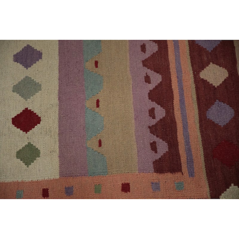 Hand Woven Oriental 100% Wool Carpet Southwestern Tribal Multi-Colored Kilim Runner Rug - 12' 10'' X 3' 2''
