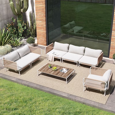 Outdoor Cushioned Sectional Sofa Chat Set Patio Furniture Conversation Set, Free Combination