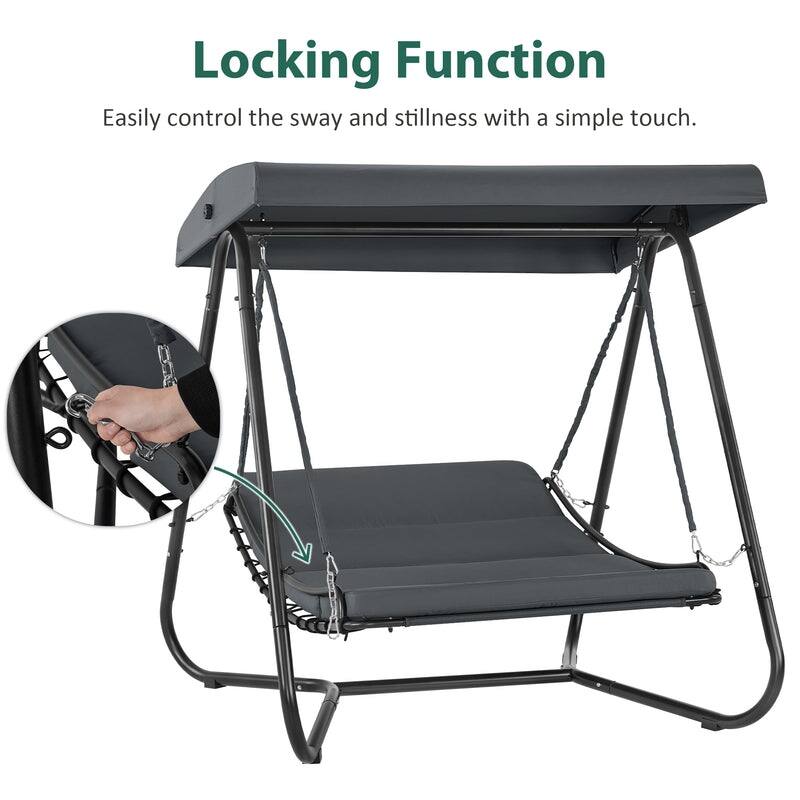 Macrout 2-Seat Hammock Swing Chair with Adjustable Canopy, Beach Chairs for adults with Thickened Cushions