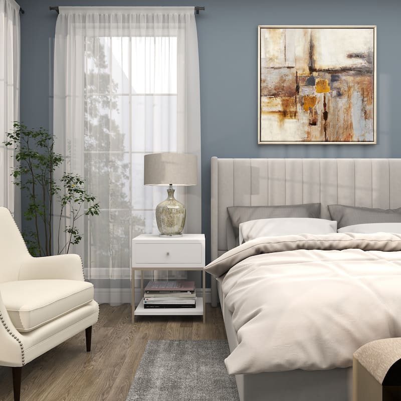 Brown Canvas Abstract Living Room Framed Wall Art with Silver Frame