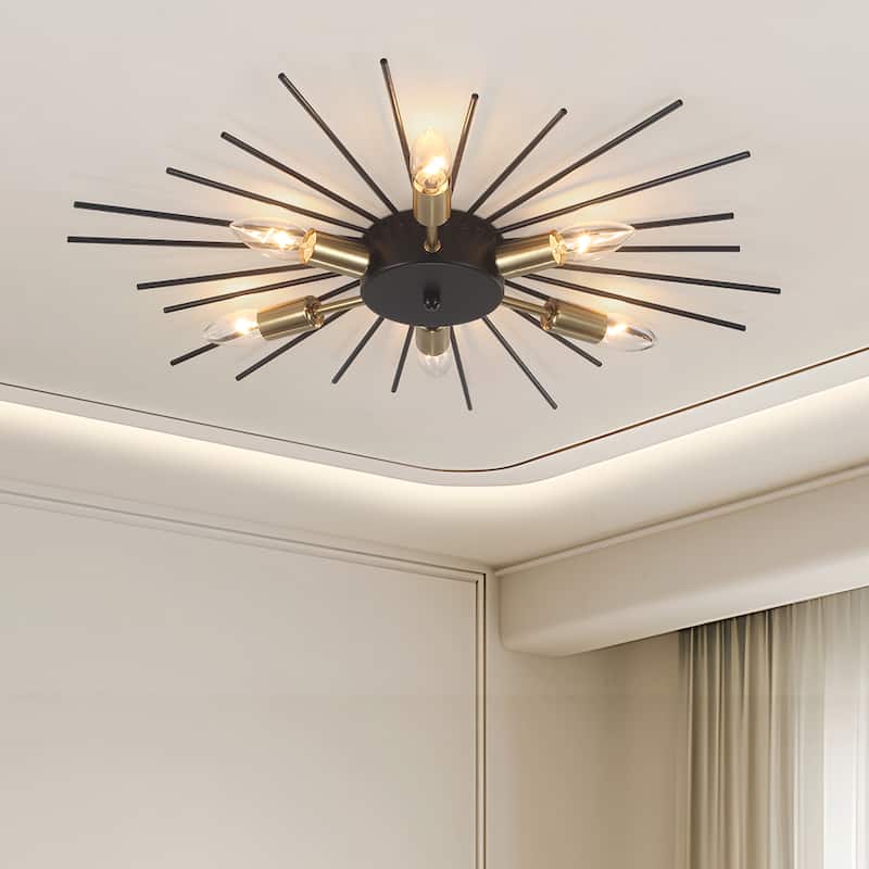 Starsky Contemporary 6-Light Sputnik Geometric Flush Mount - Black Gold
