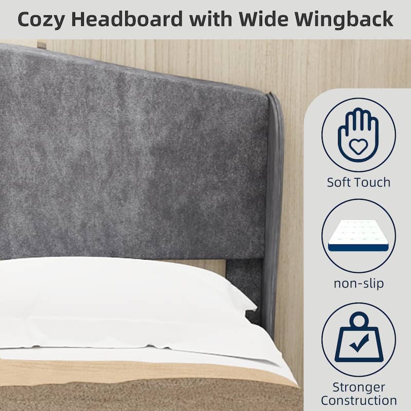 Upholstered Bed Frame Fabric Platform Bed with Wingback Headboard/Wood Slats Support/No Box Spring Needed/Noise-Free Structure