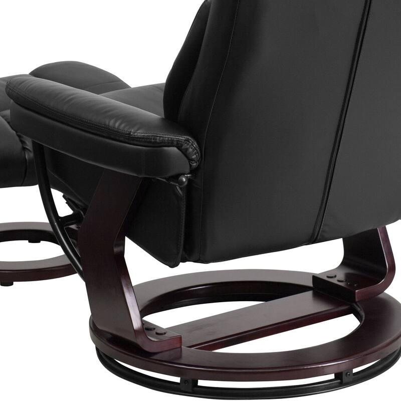 Contemporary Multi-Position Recliner and Curved Ottoman with Swivel Base