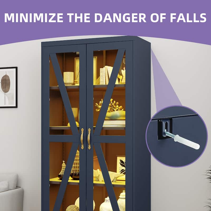 Moasis Metal Bookcase Display Cabinet with Adjustable Shelves & Drawer