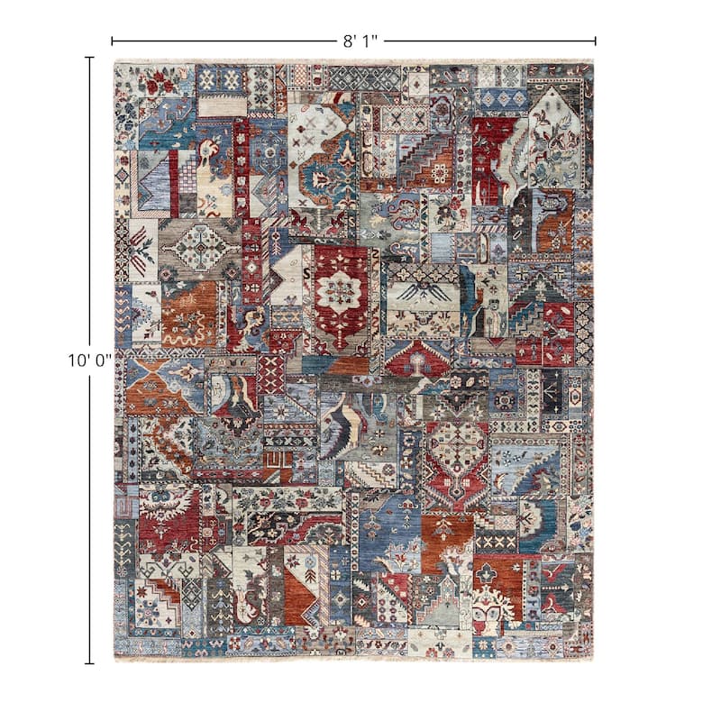 Patchwork One-of-a-Kind Hand-Knotted Area Rug, Gray - 8' 1" x 10' 0"