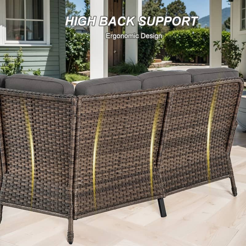 Gymojoy L-Shaped Outdoor Sectional Sofa Set with Wicker Ottomans
