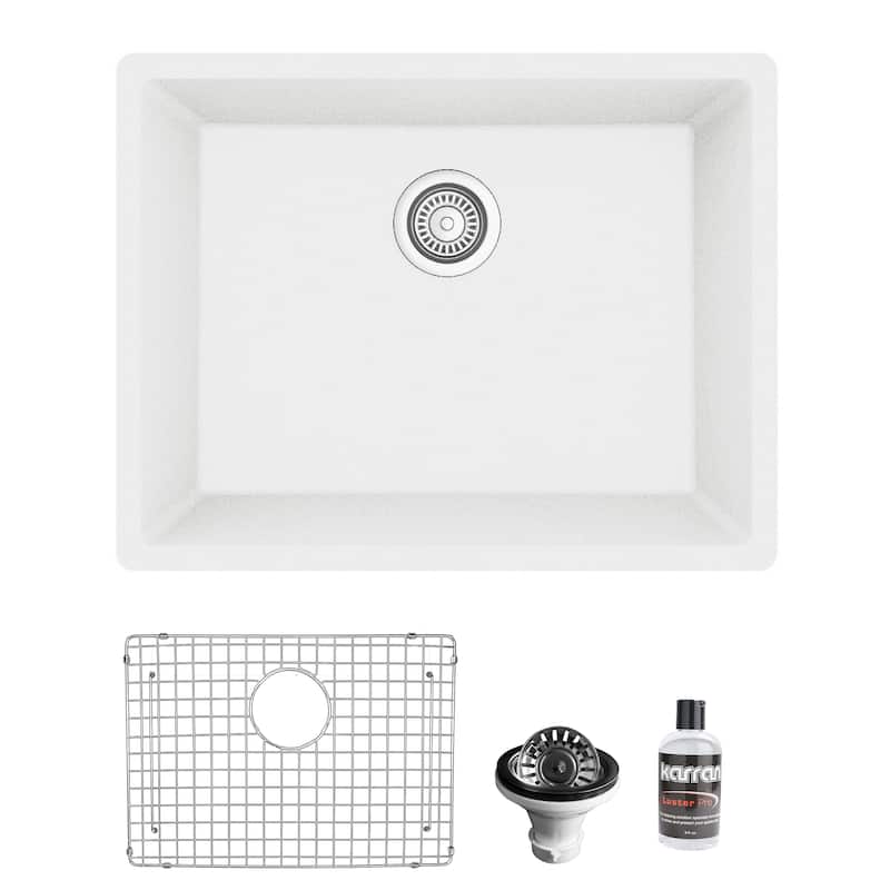 Karran Undermount 24.38 in Single Bowl Quartz Kitchen Sink Kit - White