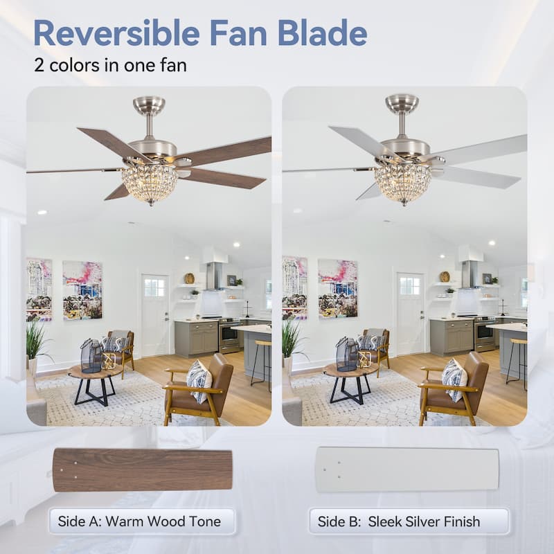 52" Modern 5-Blade Chandelier Ceiling Fan with Light and Remote