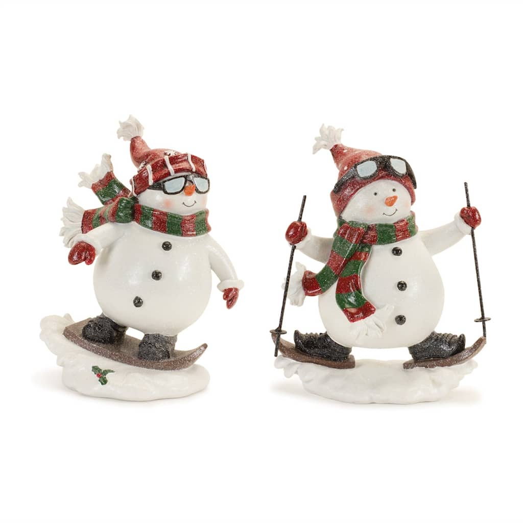 Snowman on Skis and Snowboard Christmas Figurines - 8" - Set of 6