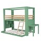 preview thumbnail 4 of 20, Solid Wood Twin Over Full Bunk Bed with Desk&Shelves,Green