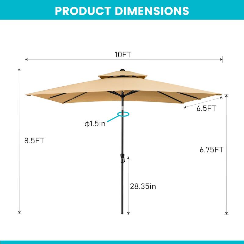 Crestlive Products 10 x 6.5 FT Rectangular Patio Market Umbrella with Black Base Included