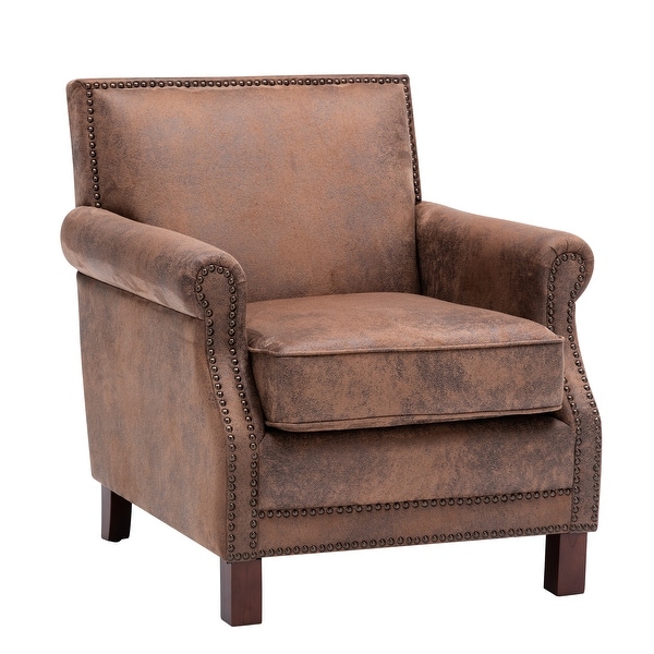 Leather club chair top with nailhead trim