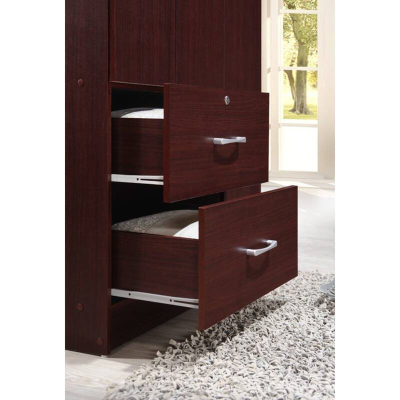 Hodedah Import 3 Door Armoire with Clothing Rod, Shelves, and 2 Drawers, Black - 187