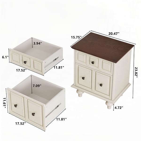 dimension image slide 4 of 10, Wood NightStand with Metal Handle