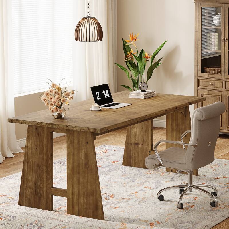 70.9-Inch Long Office Computer Desk with Sturdy Legs (Solid Wood)