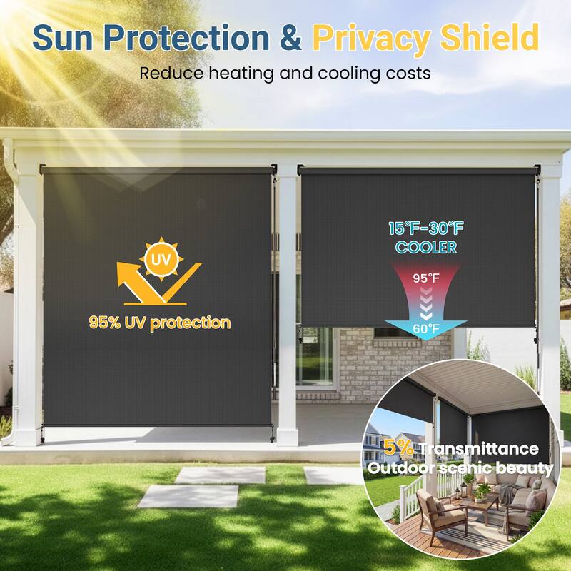 Solar Crank Outdoor Roller Shade with Teslin, No Cassette