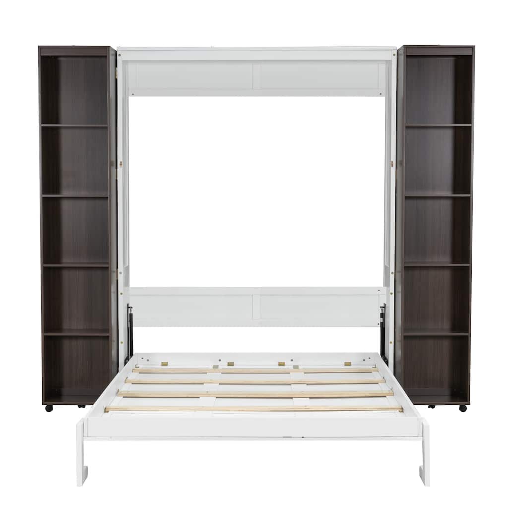 Queen Murphy Bed Wall Bed With Storage Doors,Equipped With Spacious, Push-Pull Foldable Storage Cabinets On Both Sides