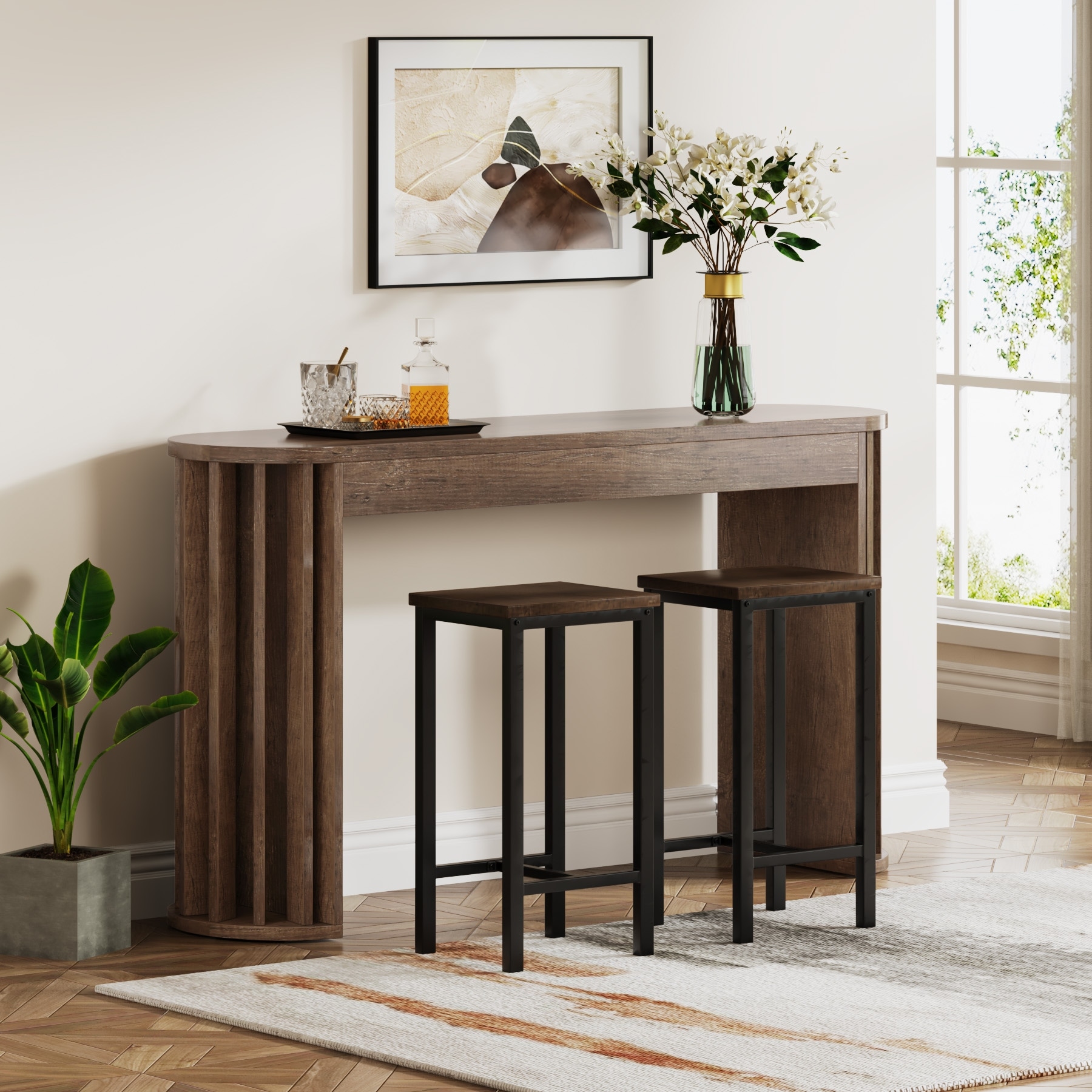 59 Inches Bar Table, Farmhouse Counter Height Table with Geometric