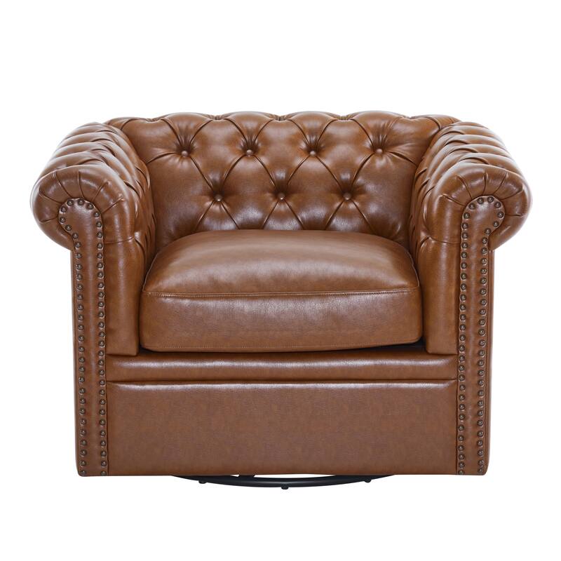 Roomfitters Chesterfield Swivel Club Chair, Tufted Accent Armchair for Living Room