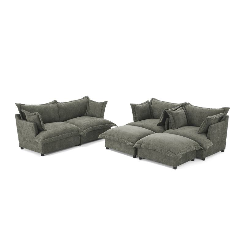 6 Piece Oversized Chenille Comfy Cloud Modular Sectional Sofa Set