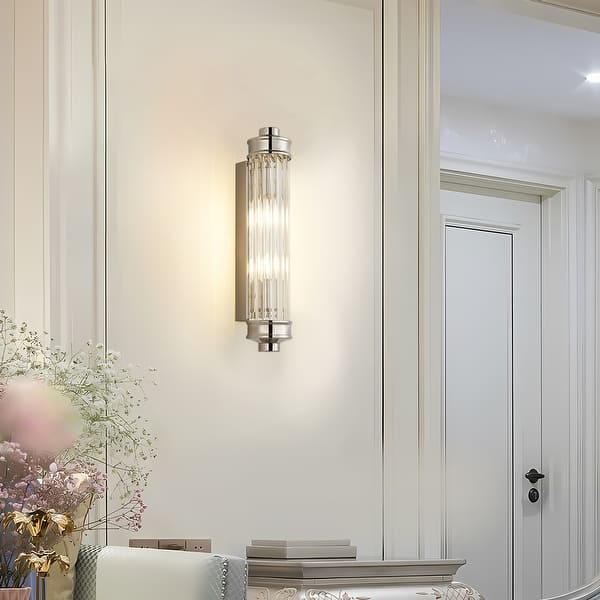 YANSUN 3 In. 2-Light Gold Crystal Bathroom Wall Sconce, Vertical And Horizontal Wall Mount Vanity Light Fixture