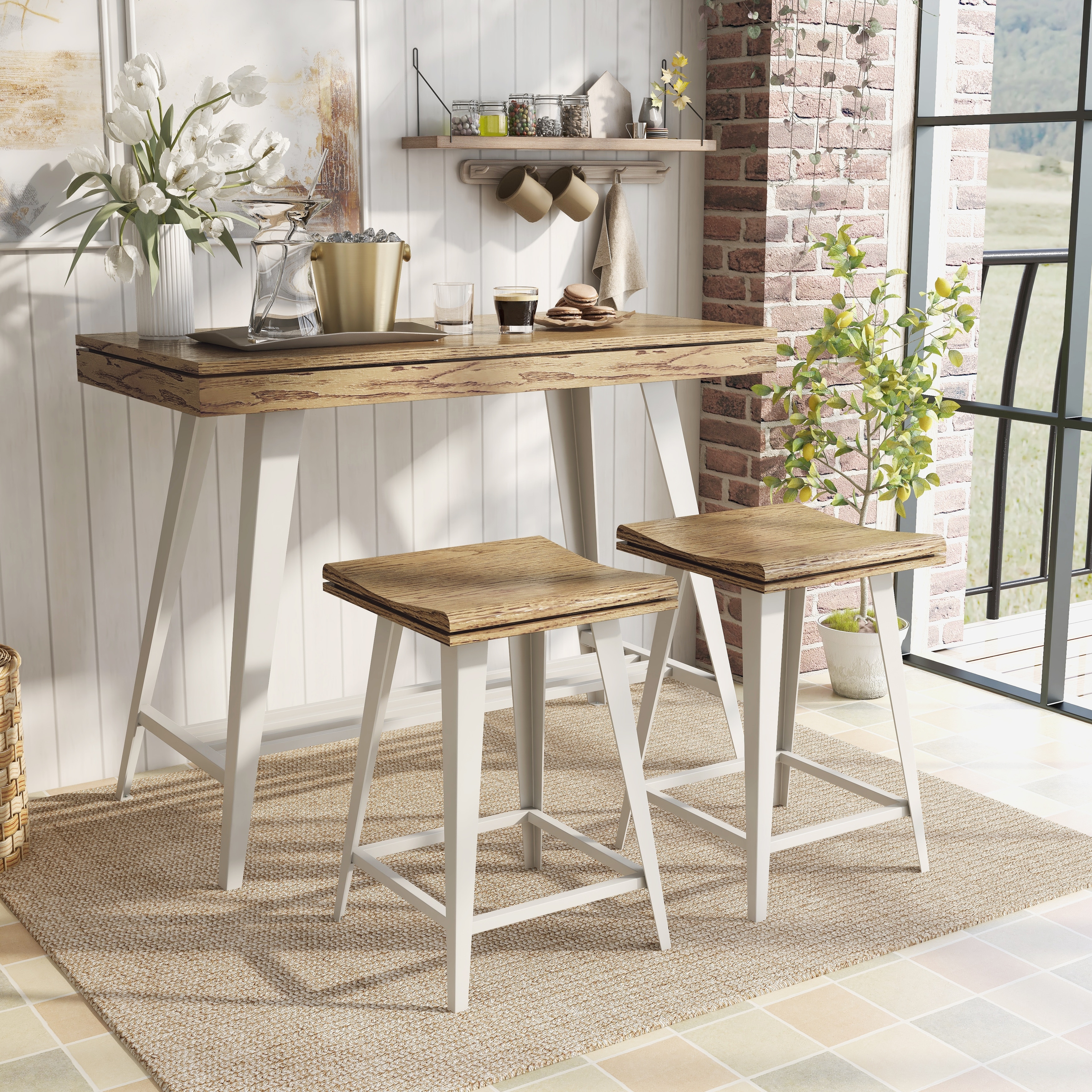 Furniture of America Kaylen Modern 3-Piece Steel Legs Counter Height Table Set