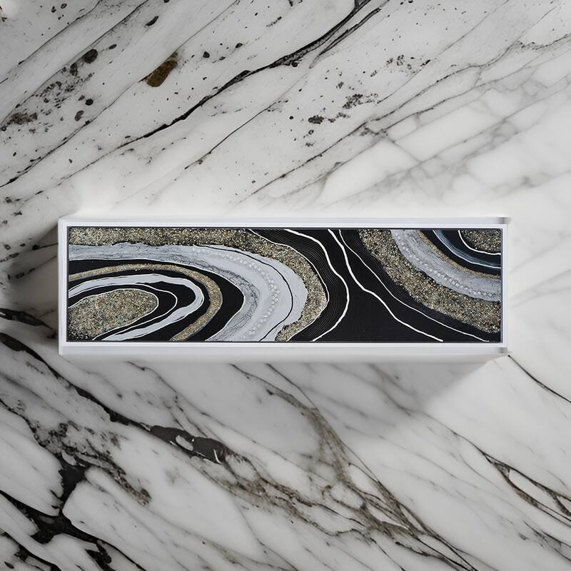 20 x 71 Wall Art Oil Painting, Long Landscape, Silver Stones, Brown, Black