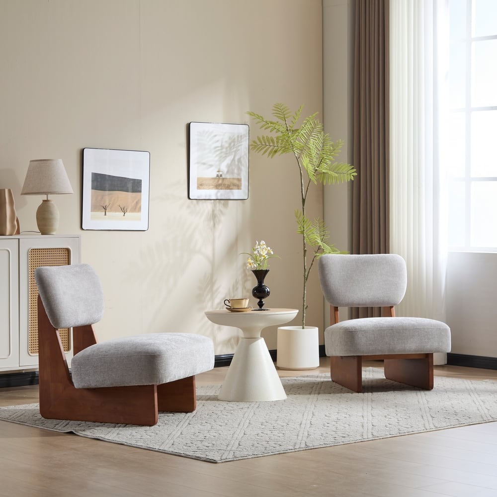 Christopher Knight Home -Vincent Polyester Upholstered Lounge Chair with Solid Wood Base（Set of 2）