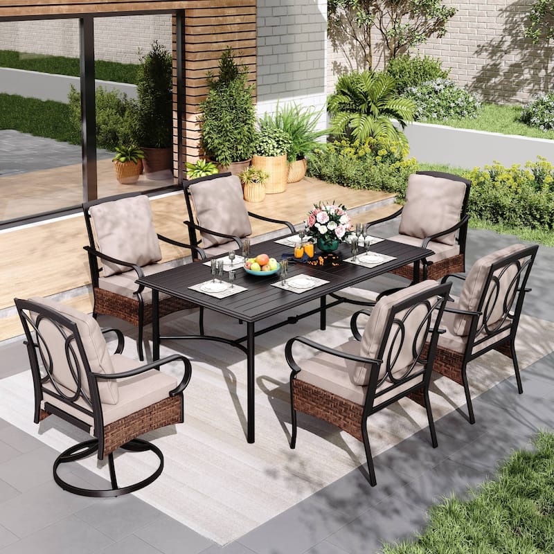 MAISON ARTS 7 Pieces Patio Dining Set with Metal Rectangular Dining Table and Swivel Chairs - +Mixed Chairs