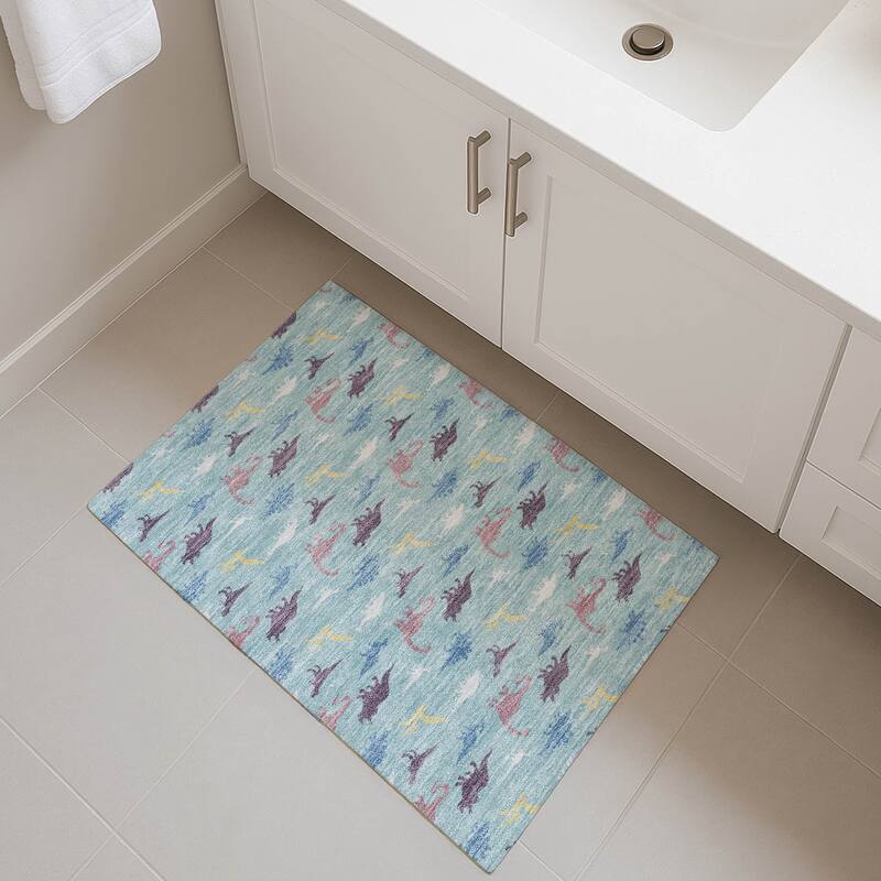Machine Washable Indoor/ Outdoor Modern Dinosaur Chantille Rug