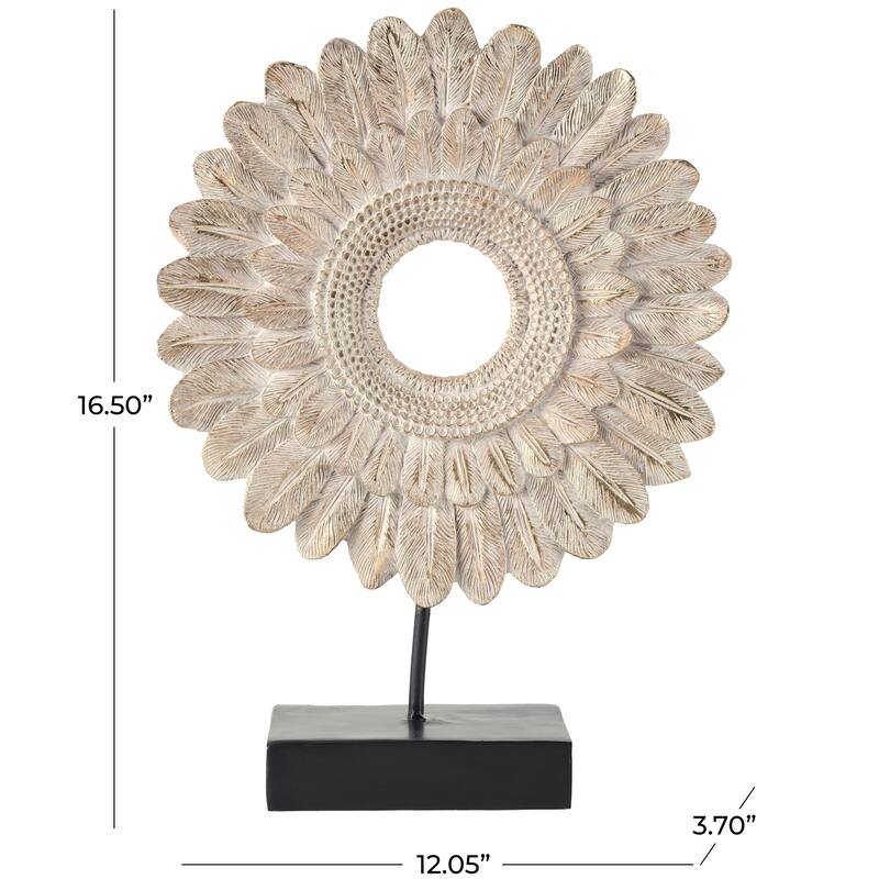 Resin Bird Feather Ring Sculpture with Black Stand - Cream - Roche River Decor - 4"W x 12"L x 17"H
