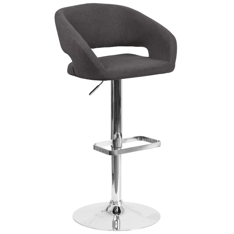 Vinyl Adjustable Height Barstool with Rounded Mid-Back - Charcoal Fabric