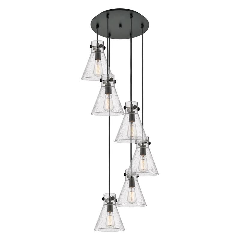 Innovations Lighting Newton Cone - 6 Light 8" Cord Hung Multi Pendant - 14" Canopy - Seedy/Matte Black
