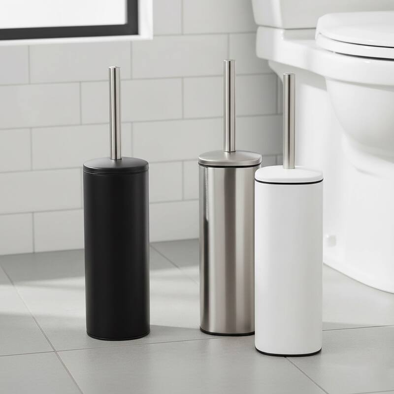 Square Metal Toilet Brush and Holder with Sturdy Handle Splash Guard - 3.12"L x 3.12"W x 15.8"H