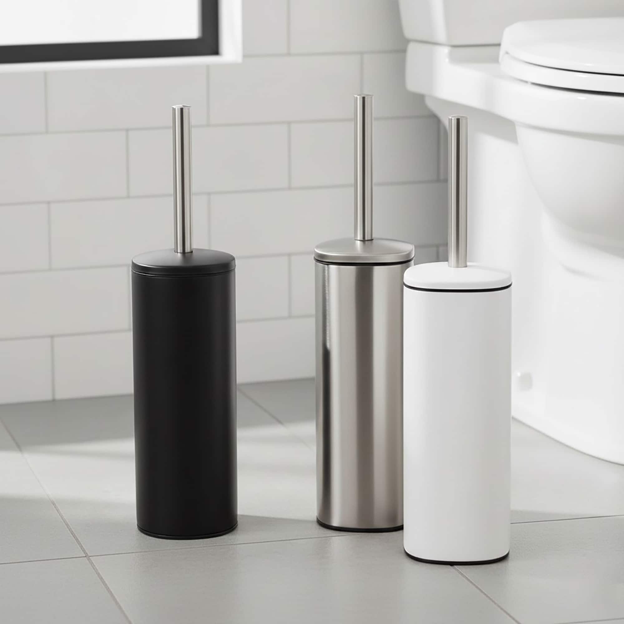 Square Metal Toilet Brush and Holder with Sturdy Handle Splash Guard - 3.12"L x 3.12"W x 15.8"H