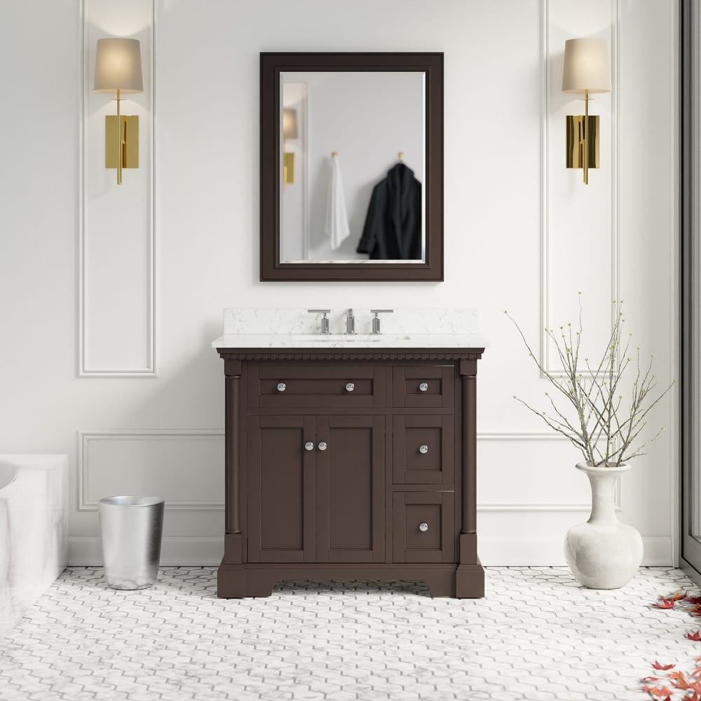 KitchenBathCollection Sydney 36" Bathroom Vanity with Engineered Marble Top