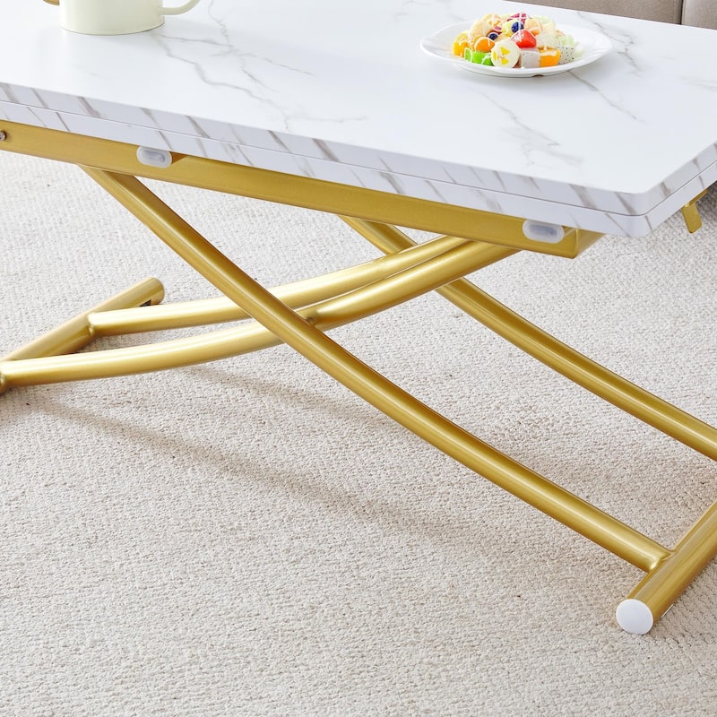 Modern minimalist multifunctional lift table with 0.8 inch thick MDF desktop and golden metal legs,coffee table