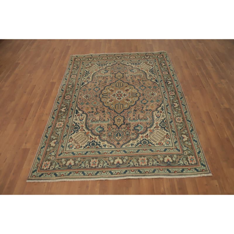 Hand Knotted Oriental 100% Wool Carpet Traditional Floral Pink Tabriz Area Rug - 6' 6'' X 4' 10''